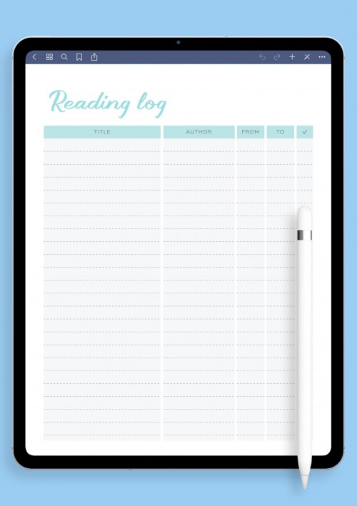 iPad & Android Blue Book Reading Log Template