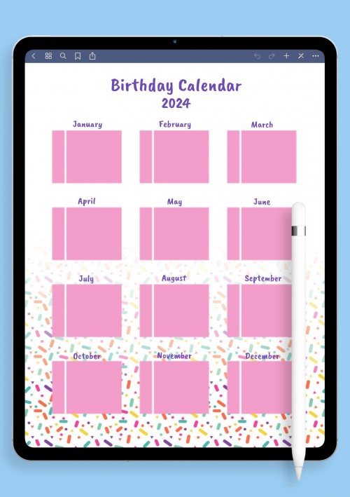 Colorful Confetti Birthday Calendar for Notability