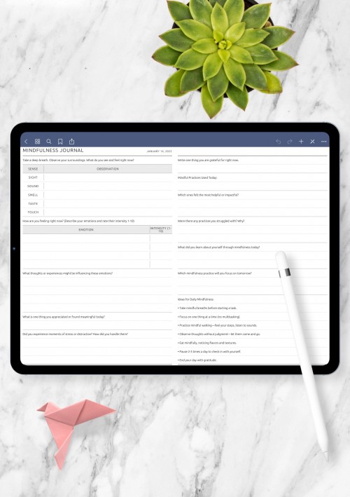 Daily Mindfulness Journal Template with Guided Prompts template for GoodNotes