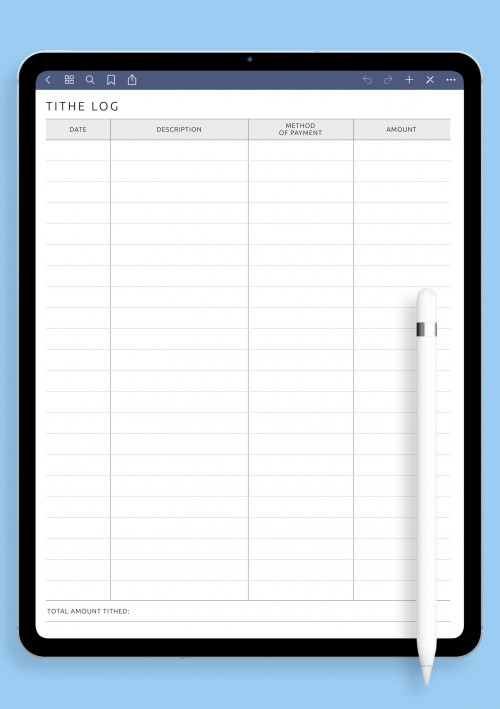 Donation Tithe Tracker Template for Notability
