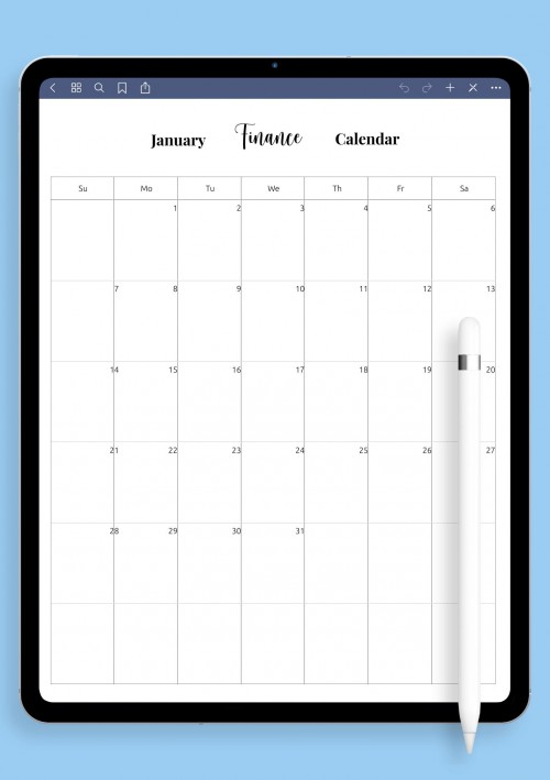 Finance Calendar Template for GoodNotes