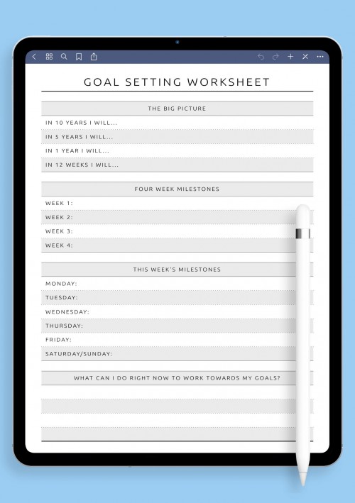 Notability Goal Setting Worksheet Template