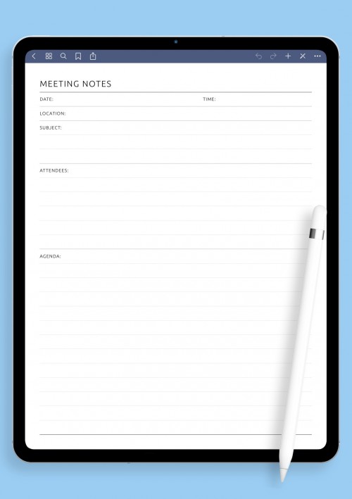 Meeting Notes – Subject &amp; Agenda Format template for GoodNotes