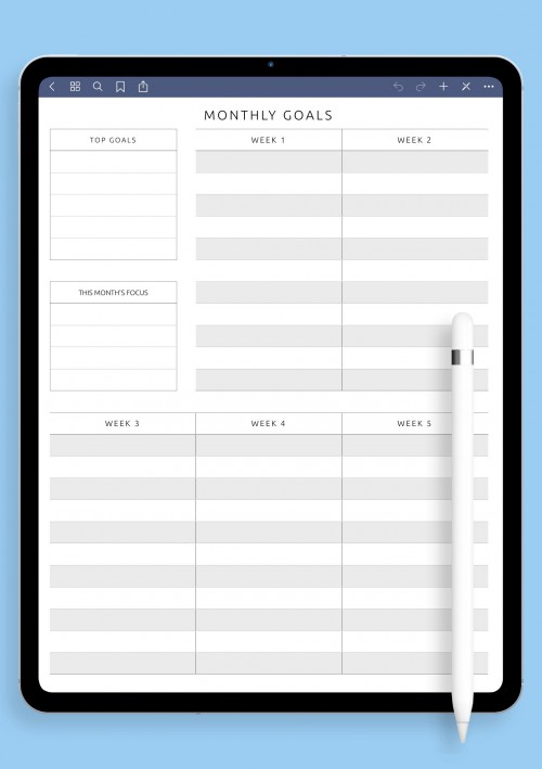 Monthly Goal Setting Template for Notability