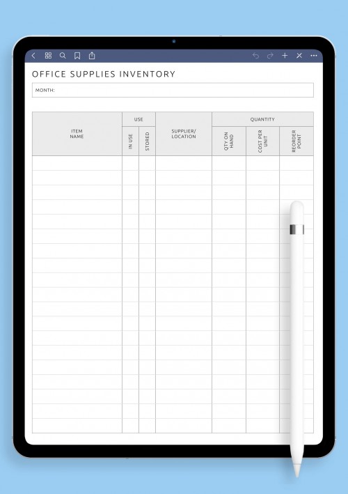 Office Supplies Inventory Template for iPad Pro