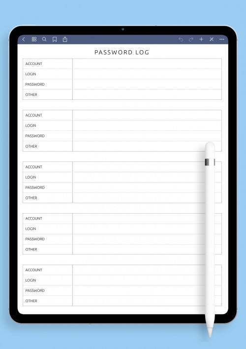 Password Log - Minimalist Style for Notability