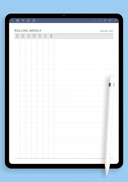 Rolling Weekly Template template for GoodNotes