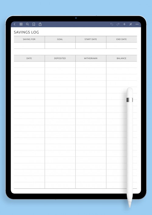 Savings Log template for GoodNotes