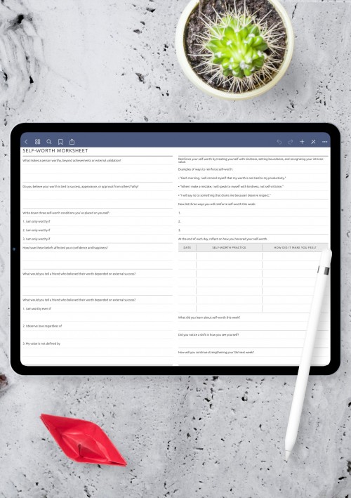 Self-Worth Worksheet &amp; Journal for Building Confidence and Self-Esteem template for GoodNotes