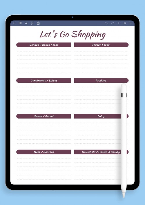 GoodNotes Shopping List Template