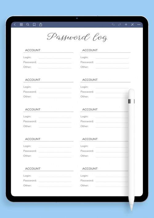 Notability Simple Font Password Log Template