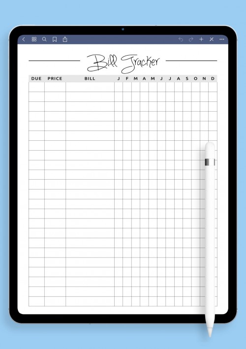 GoodNotes Square grid monthly bill tracker template