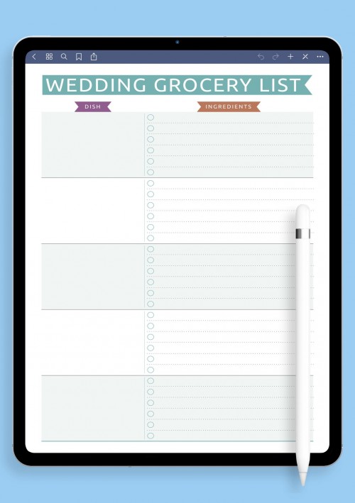 Wedding Grocery List - Casual for GoodNotes
