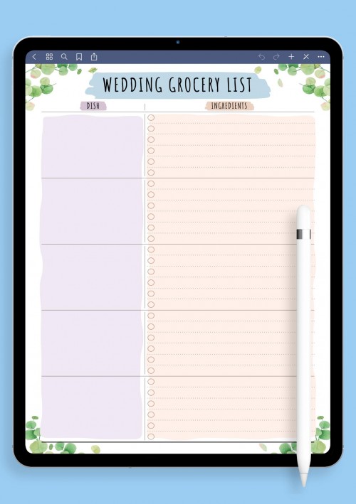GoodNotes Wedding Grocery List - Floral