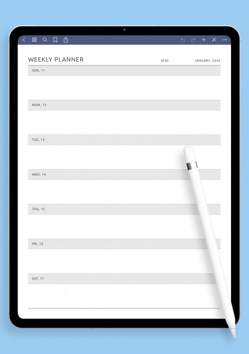 Weekly Planner – Horizontal Days template for GoodNotes