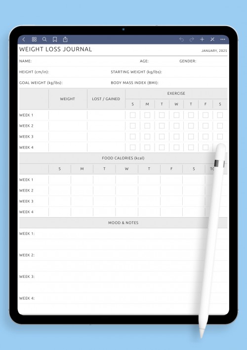 Weight Loss Journal template for GoodNotes
