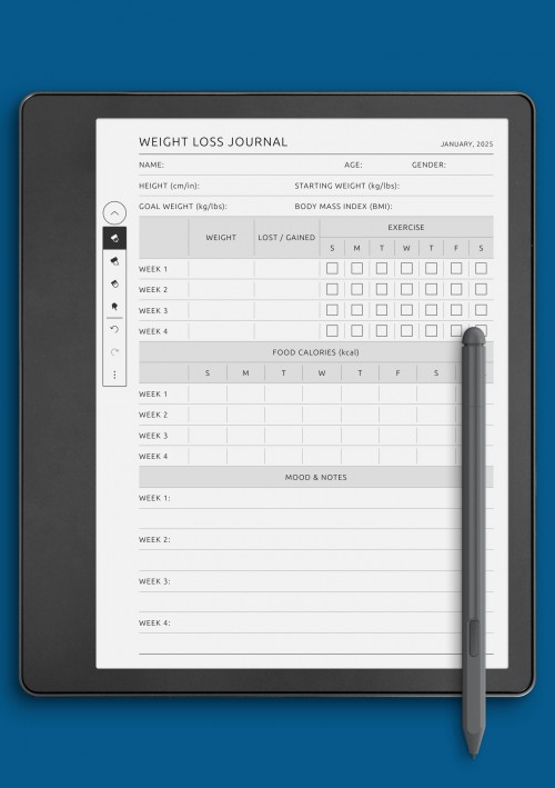Weight Loss Journal template for Kindle Scribe