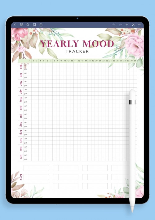 Yearly Mood Tracker - Floral Style for Notability